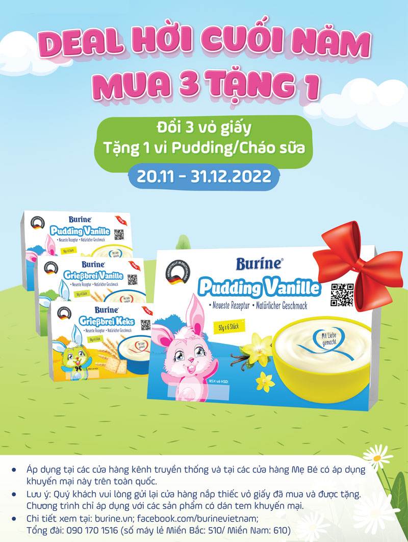 khuyến mãi mua cháo sữa pudding Burine